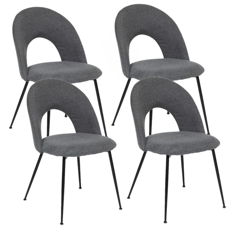 Lot de 4 chaises pieds métal assise tissu RAVEN - Gris