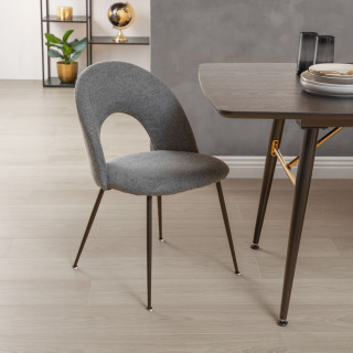 Lot de 4 chaises pieds métal assise tissu RAVEN - Gris