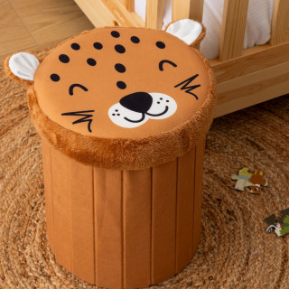 Pouf-coffre enfant imprimé léopard ANOKI - Marron