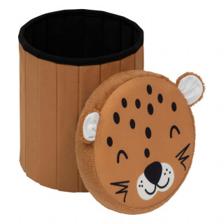 Pouf-coffre enfant imprimé léopard ANOKI - Marron
