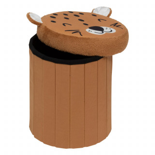 Pouf-coffre enfant imprimé léopard ANOKI - Marron