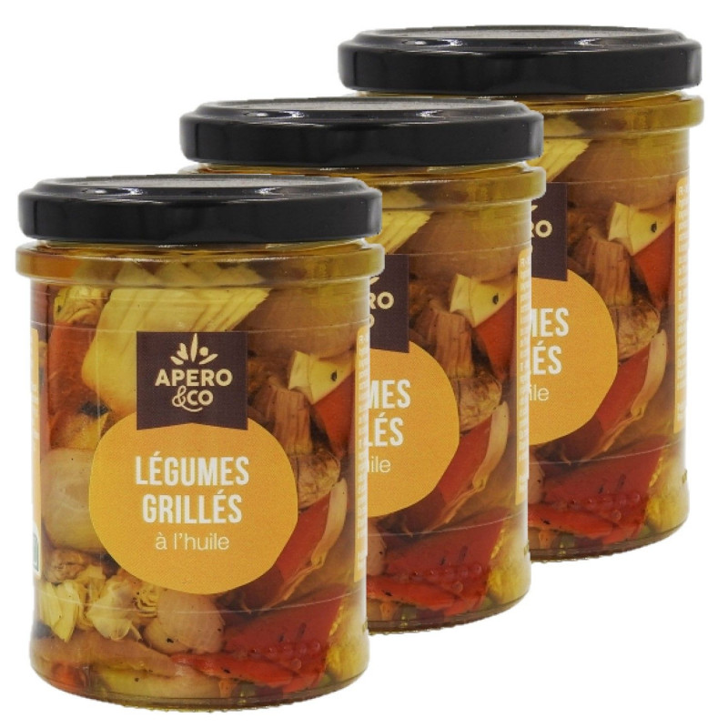 Lot 3x Mélange de légumes grillés à l'huile - Bocal 180g Lot 3x Mélange de légumes grillés à l'huile - Bocal 180g