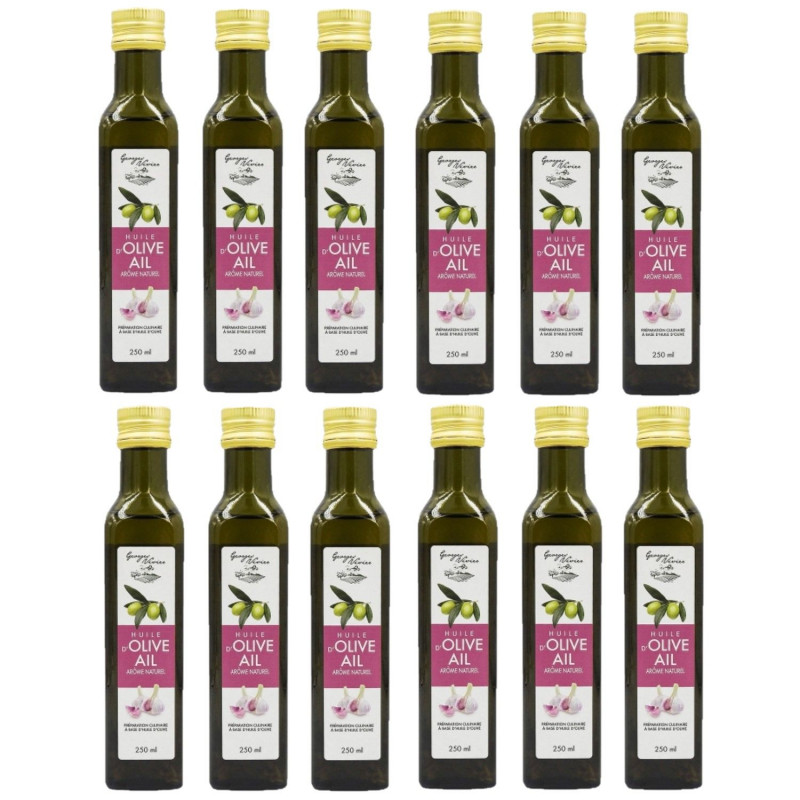 Lot 12x Huile d'olive à l'ail - Bouteille 250ml