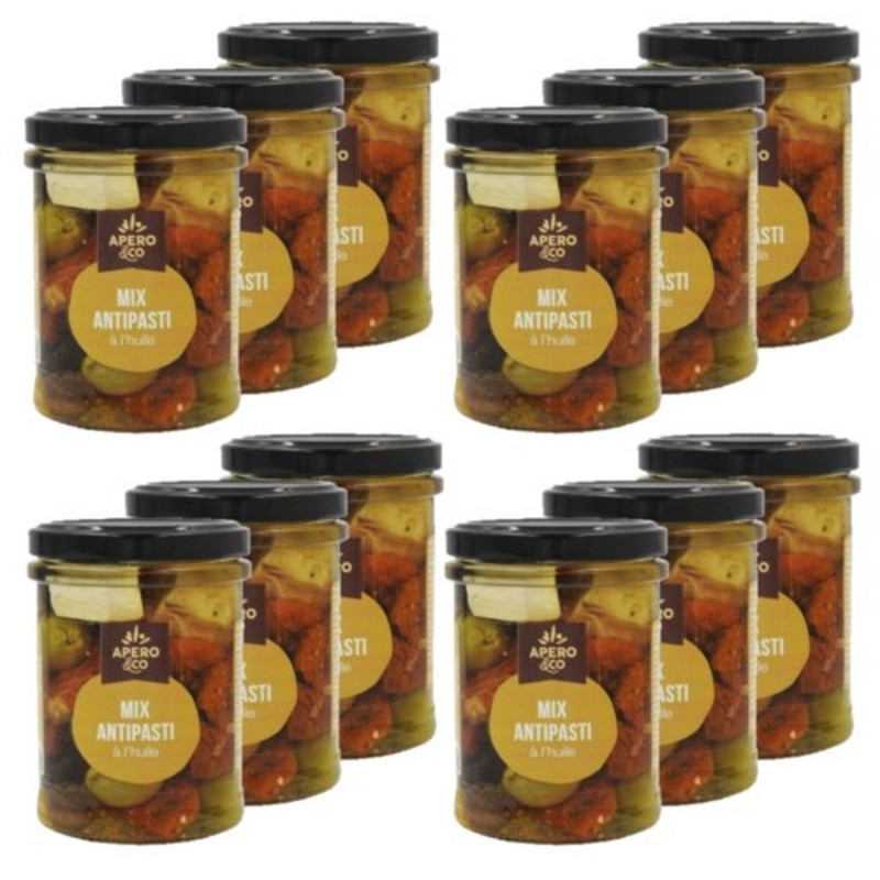 Lot 12x Mix antipasti à l'huile - Bocal 180g Lot 12x Mix antipasti à l'huile - Bocal 180g