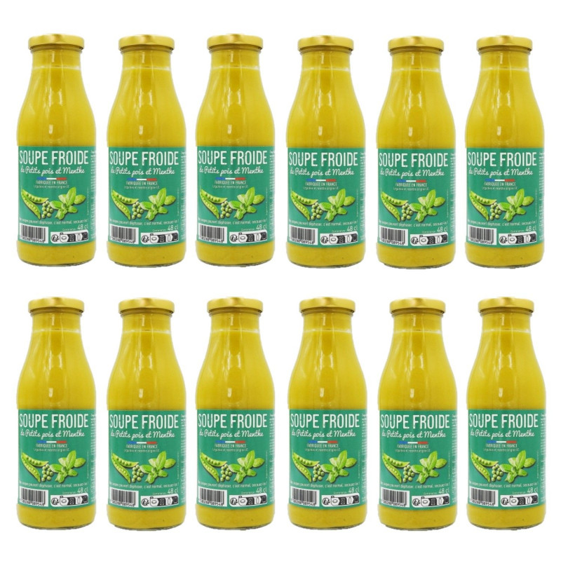 Lot 12x Soupe froide de petits pois et menthe - Bouteille 480ml