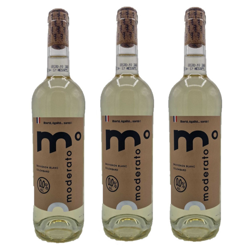 Lot 3x Boisson sans alcool élaborée à partir de vin Moderato - Bouteille 750ml Lot 3x Boisson sans alcool élaborée à partir de vin Moderato - Bouteille 750ml