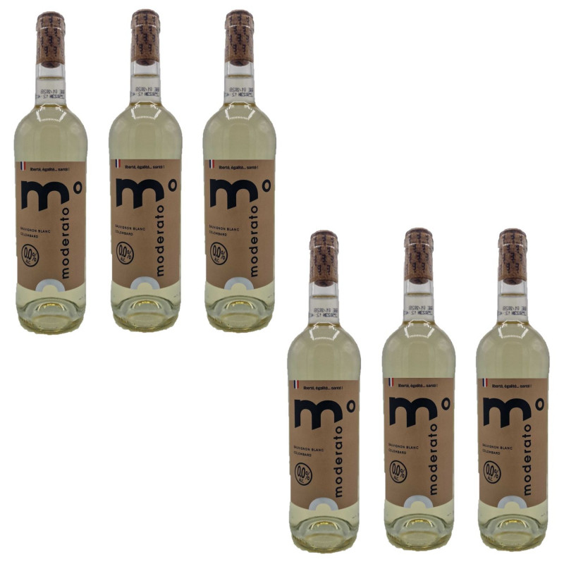 Lot 6x Boisson sans alcool élaborée à partir de vin Moderato - Bouteille 750ml Lot 6x Boisson sans alcool élaborée à partir de vin Moderato - Bouteille 750ml