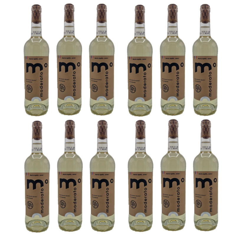 Lot 12x Boisson sans alcool élaborée à partir de vin Moderato - Bouteille 750ml Lot 12x Boisson sans alcool élaborée à partir de vin Moderato - Bouteille 750ml