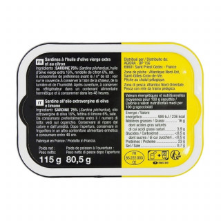 Sardines à l'huile d'olive et au citron - Conserve 115g