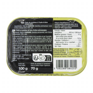Filets de sardines à l'huile d'olive vierge extra - Conserve 100g