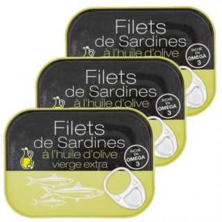 Lot 3x Filets de sardines à l'huile d'olive vierge extra - Conserve 100g