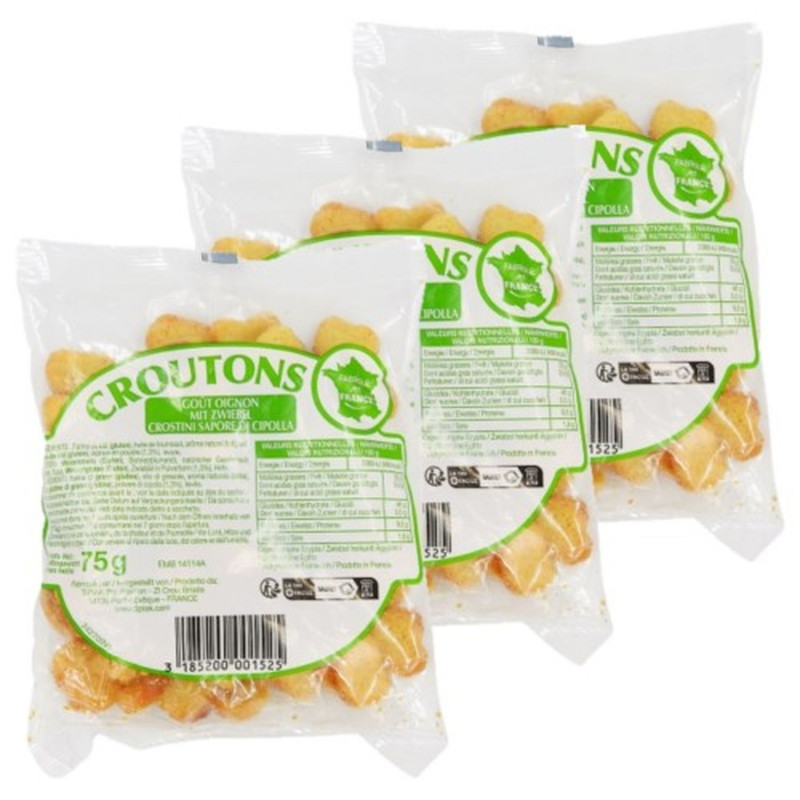 Lot 3x Croûtons goût oignon - Sachet 75g Lot 3x Croûtons goût oignon - Sachet 75g