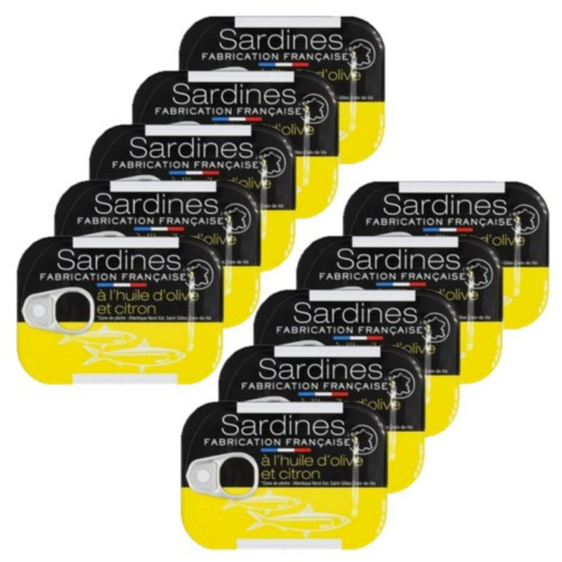 Lot 10x Sardines à l'huile d'olive et au citron - Conserve 115g Lot 10x Sardines à l'huile d'olive et au citron - Conserve 115g