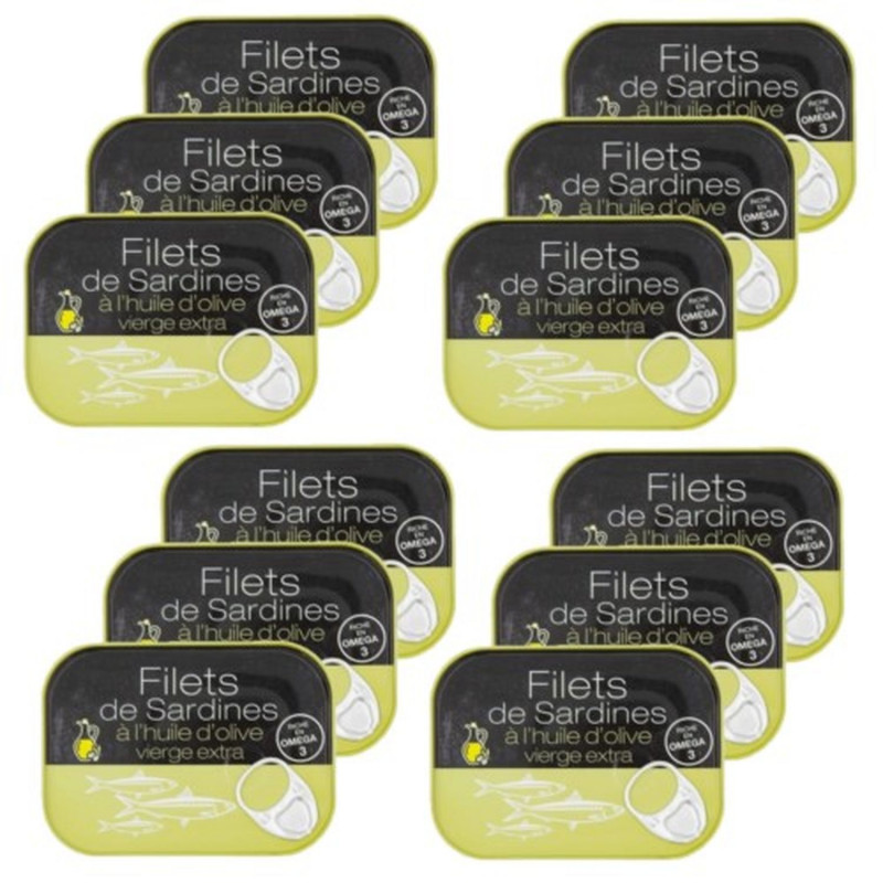 Lot 12x Filets de sardines à l'huile d'olive vierge extra - Conserve 100g