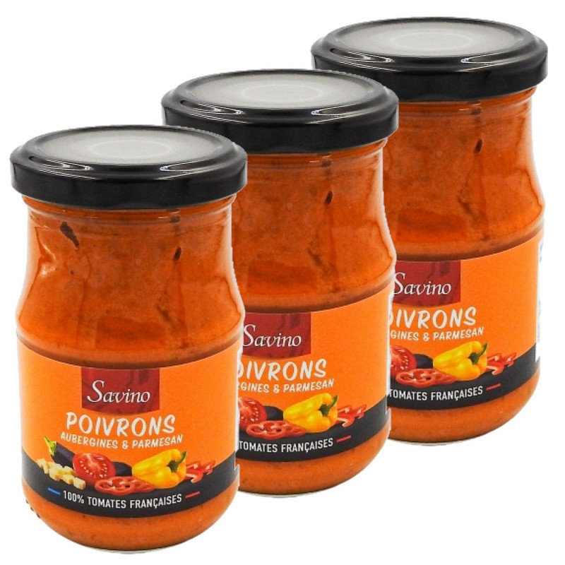 Lot 3x Sauce poivrons aubergines parmesan - Bocal 190g Lot 3x Sauce poivrons aubergines parmesan - Bocal 190g