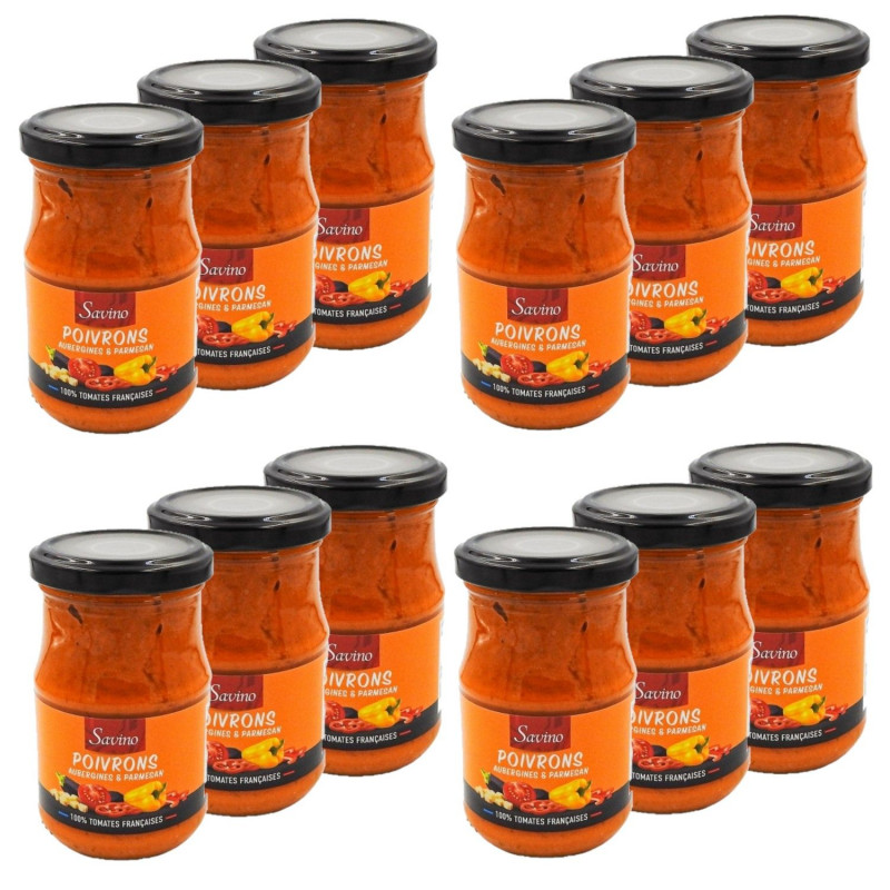 Lot 12x Sauce poivrons aubergines parmesan - Bocal 190g Lot 12x Sauce poivrons aubergines parmesan - Bocal 190g