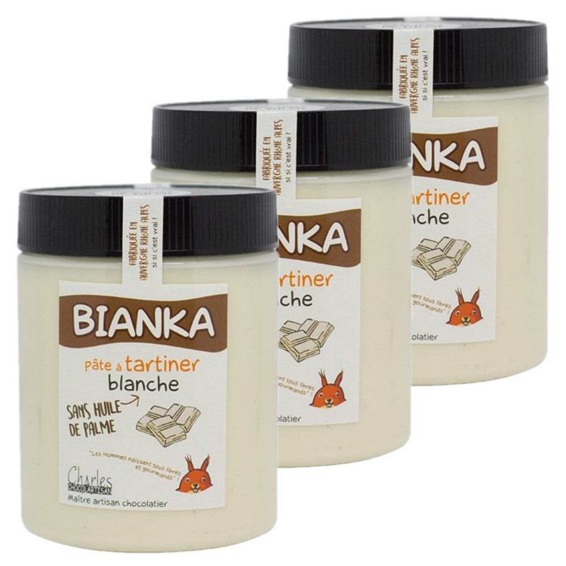 Lot 3x Pâte à tartiner chocolat blanc Bianka - Pot 570g