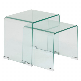 Ensemble de 2 tables café gigognes en verre LENIA - Transparent