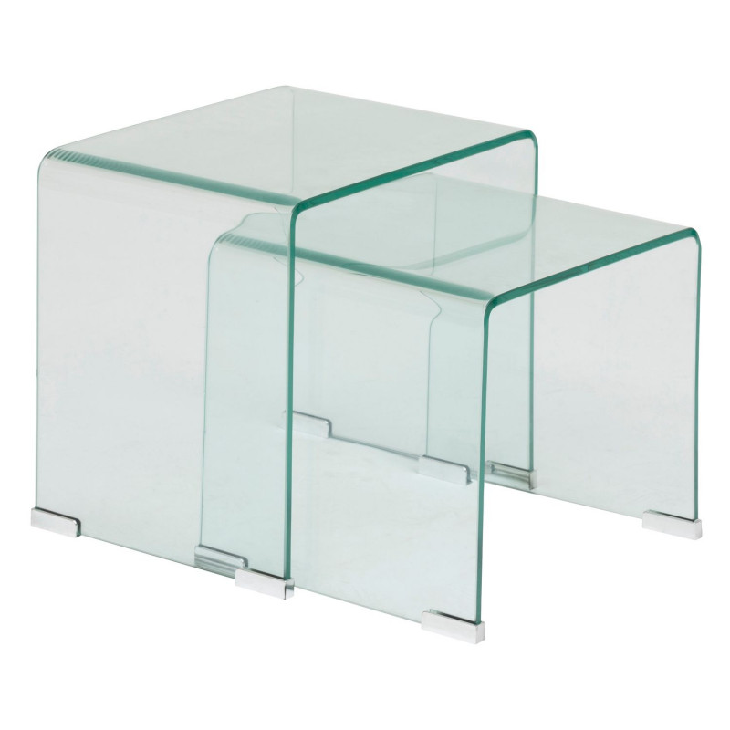 Ensemble de 2 tables café gigognes en verre LENIA - Transparent Ensemble de 2 tables café gigognes en verre LENIA - Transparent