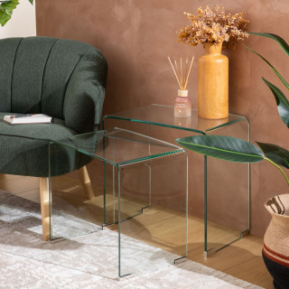 Ensemble de 2 tables café gigognes en verre LENIA - Transparent
