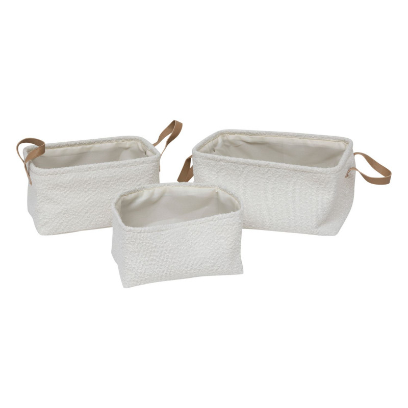 Lot de 3 paniers rectangles effet bouclette LOE - Blanc