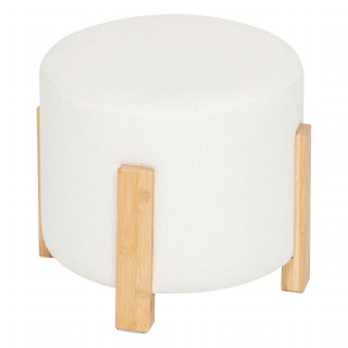 Tabouret d'appoint effet bouclette avec pieds en bambou BANSA - Blanc