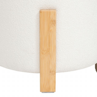 Tabouret d'appoint effet bouclette avec pieds en bambou BANSA - Blanc