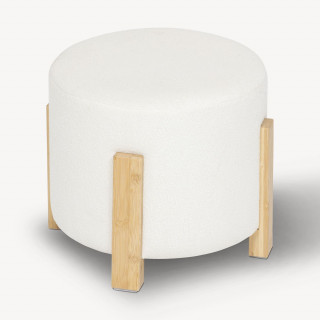 Tabouret d'appoint effet bouclette avec pieds en bambou BANSA - Blanc