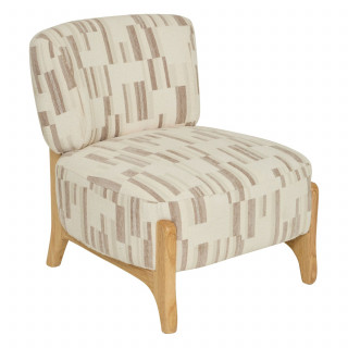 Fauteuil en chenille avec pieds en bois effet naturel CALIX - Beige