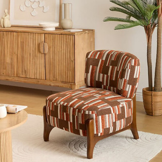 Fauteuil en chenille avec pieds en bois effet noyer CALIX - Marron