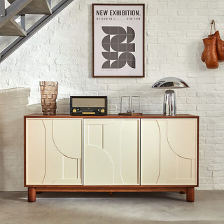 Buffet 3 portes design en relief JILANI - Marron et beige