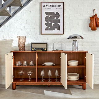 Buffet 3 portes design en relief JILANI - Marron et beige