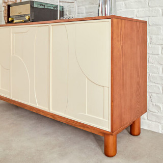 Buffet 3 portes design en relief JILANI - Marron et beige