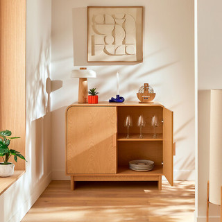 Buffet 2 portes effet bouleau LEE - Beige