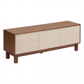 Meuble TV 2 portes et 1 tiroir design en relief JILANI - Marron et beige