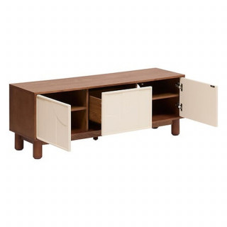 Meuble TV 2 portes et 1 tiroir design en relief JILANI - Marron et beige