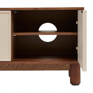 Meuble TV 2 portes et 1 tiroir design en relief JILANI - Marron et beige