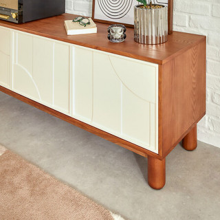 Meuble TV 2 portes et 1 tiroir design en relief JILANI - Marron et beige