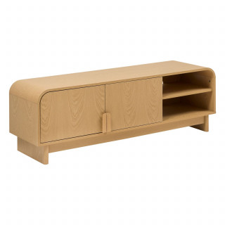 Meuble TV 2 portes 1 étagère effet bouleau LEE - Beige