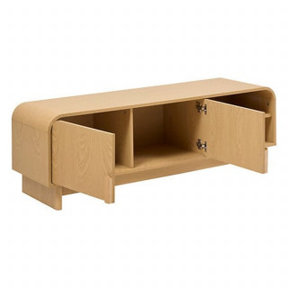 Meuble TV 2 portes 1 étagère effet bouleau LEE - Beige