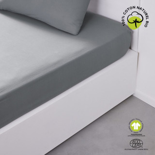 Drap housse 2 places - 100% coton BIO - 180 x 200 cm - Gris acier