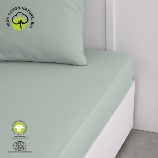 Drap housse 2 places - 100% coton BIO - 180 x 200 cm - Vert céladon