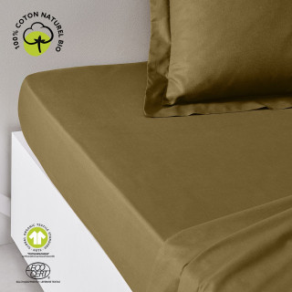 Drap housse 1 place - 100% coton BIO - 90 x 190 cm - Marron bronze