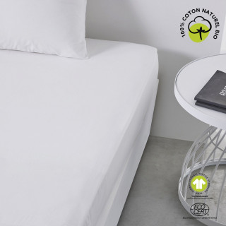 Drap housse 1 place - 100% coton BIO - 90 x 190 cm - Blanc craie