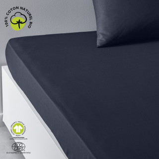 Drap housse 1 place - 100% coton BIO - 90 x 190 cm - Bleu navy