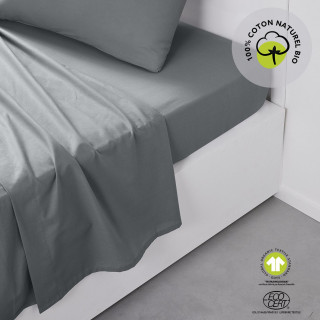Drap plat - 100% coton BIO - 180 x 290 cm - Gris acier