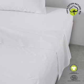 Drap plat - 100% coton BIO - 180 x 290 cm - Blanc craie
