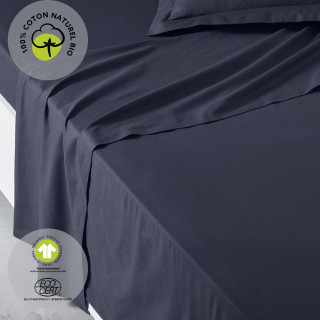 Drap plat - 100% coton BIO - 180 x 290 cm - Bleu navy