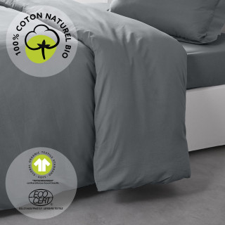 Housse de couette 1 place - 100% coton BIO - 140 x 200 cm - Gris acier