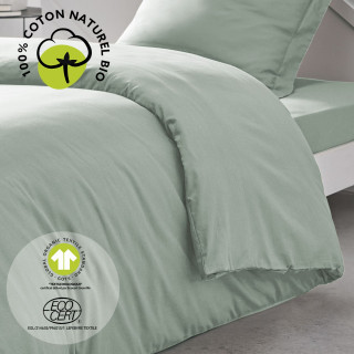Housse de couette 1 place - 100% coton BIO - 140 x 200 cm - Vert céladon
